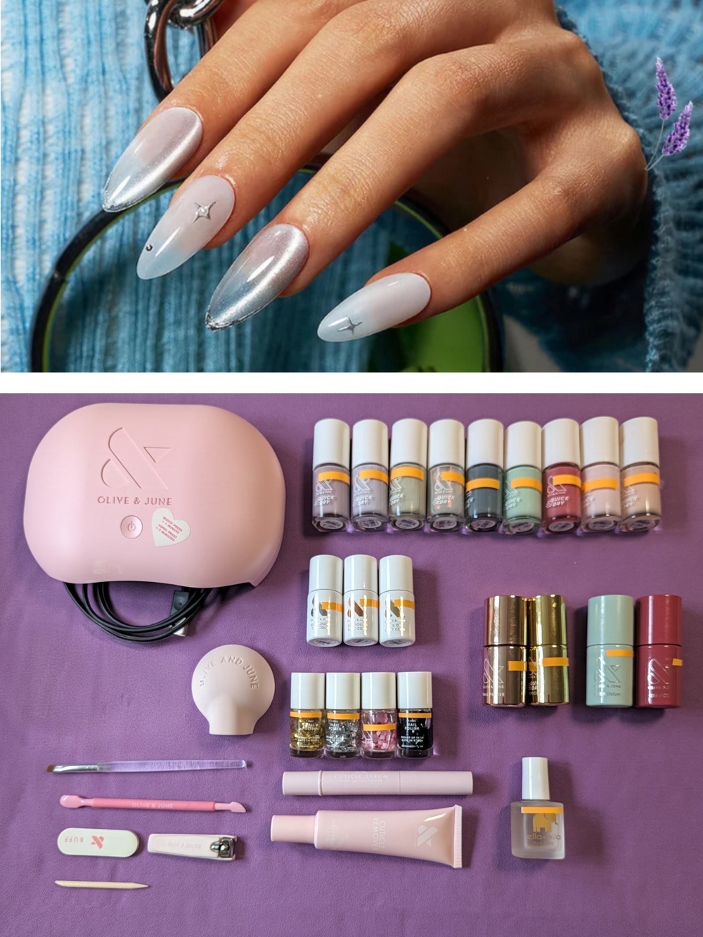 Olive & June Gel Mani System, Lamp, 20 Polish & Tools + Ella+Mila